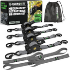 Pack de 4 Cinchas de Carraca Retráctiles Rhino – 1" x 3m, Correas de Sujeción Automáticas de Alta Resistencia