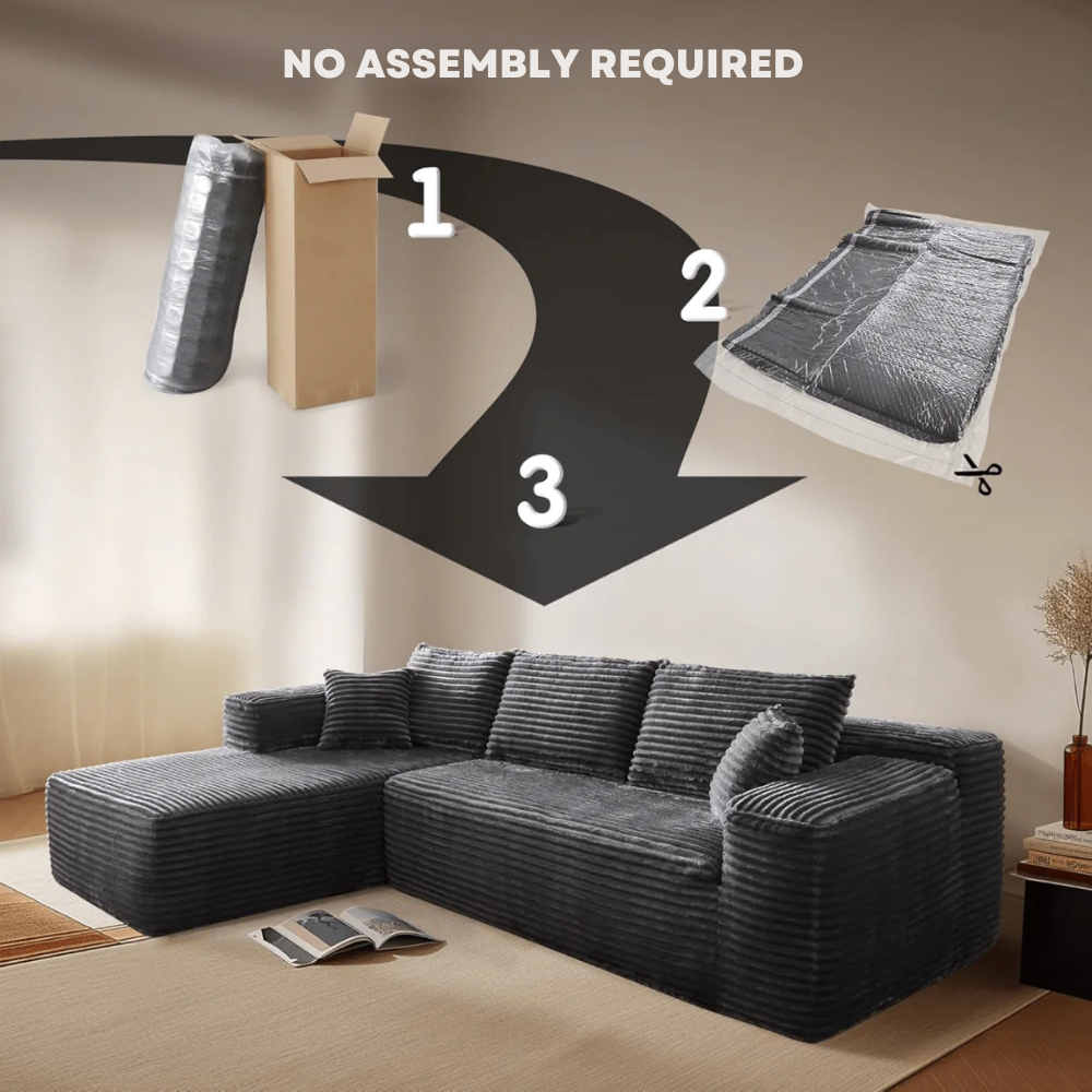L-Shaped 3-Seater Modular Sofa, No Assembly, Upholstered in Corduroy Fabric – CloudFlex™