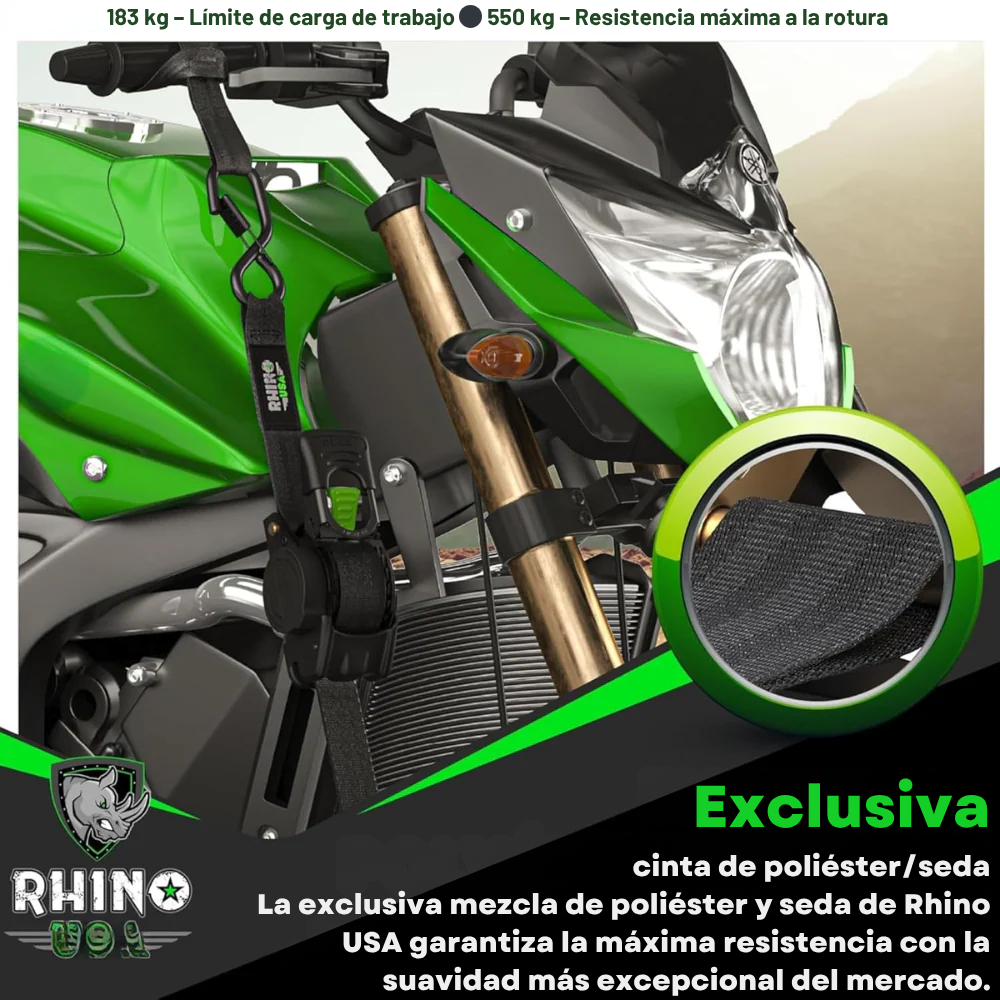 Pack de 4 Cinchas de Carraca Retráctiles Rhino – 1" x 3m, Correas de Sujeción Automáticas de Alta Resistencia