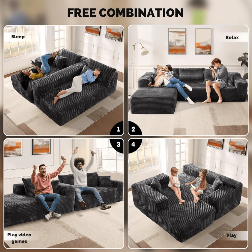 L-Shaped 3-Seater Modular Sofa, No Assembly, Upholstered in Corduroy Fabric – CloudFlex™