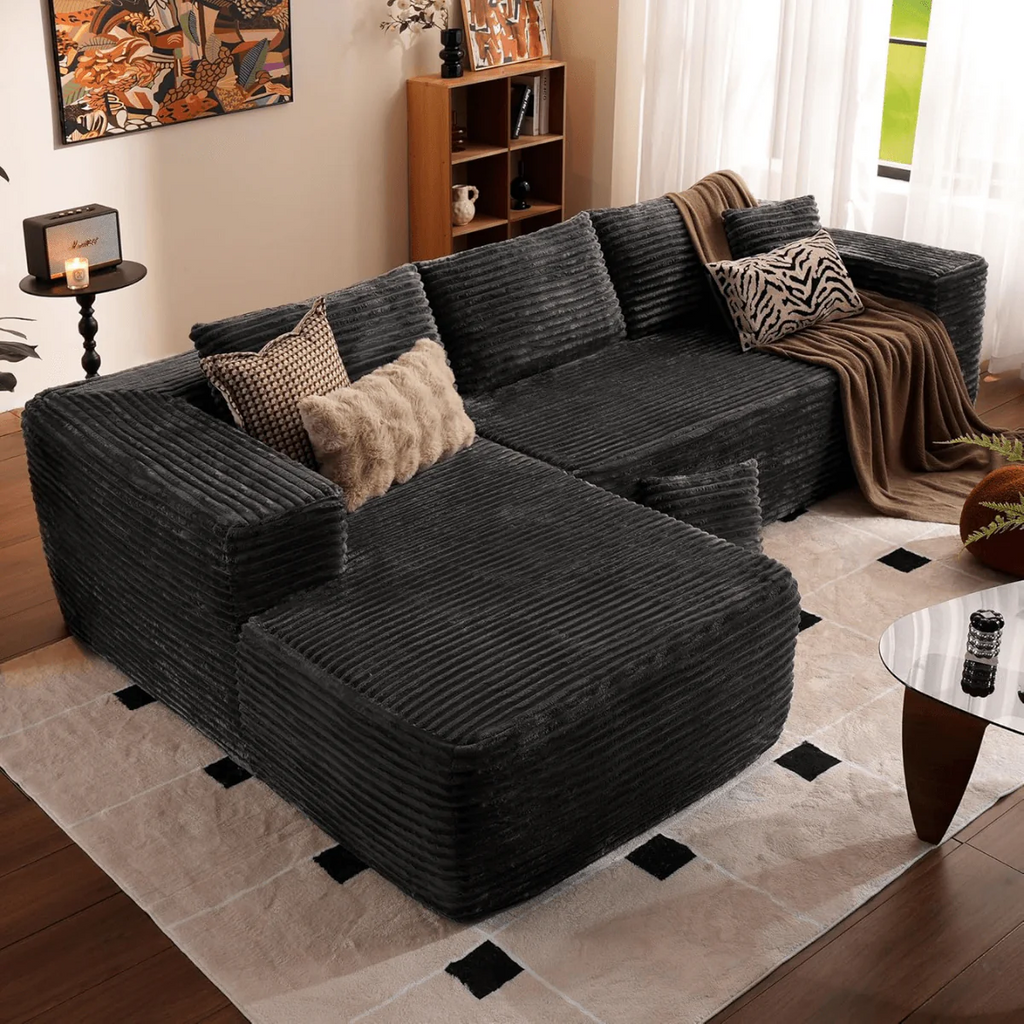L-Shaped 3-Seater Modular Sofa, No Assembly, Upholstered in Corduroy Fabric – CloudFlex™